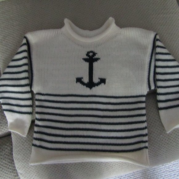 cotton roll neck stripe nautical anchor sweater - Picture 2 of 2
